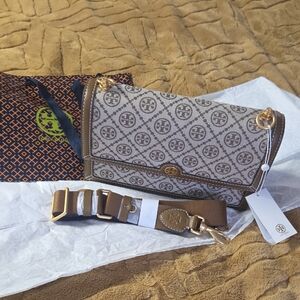 Tory Burch Tan and Brown Logo Crossbody